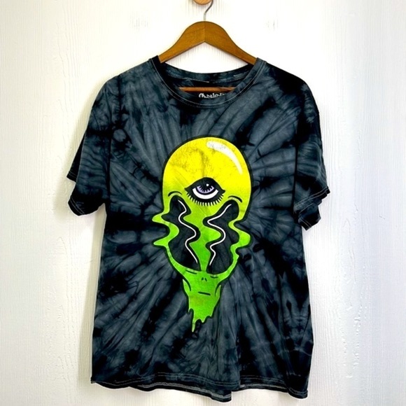 Spencer’s - Tye Dye Bright Melting Alien Head Graphic Short Sleeve T Size Large - Picture 6 of 9
